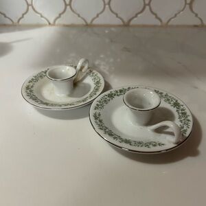 Mikasa White and Green Floral Candle Holder, set of two